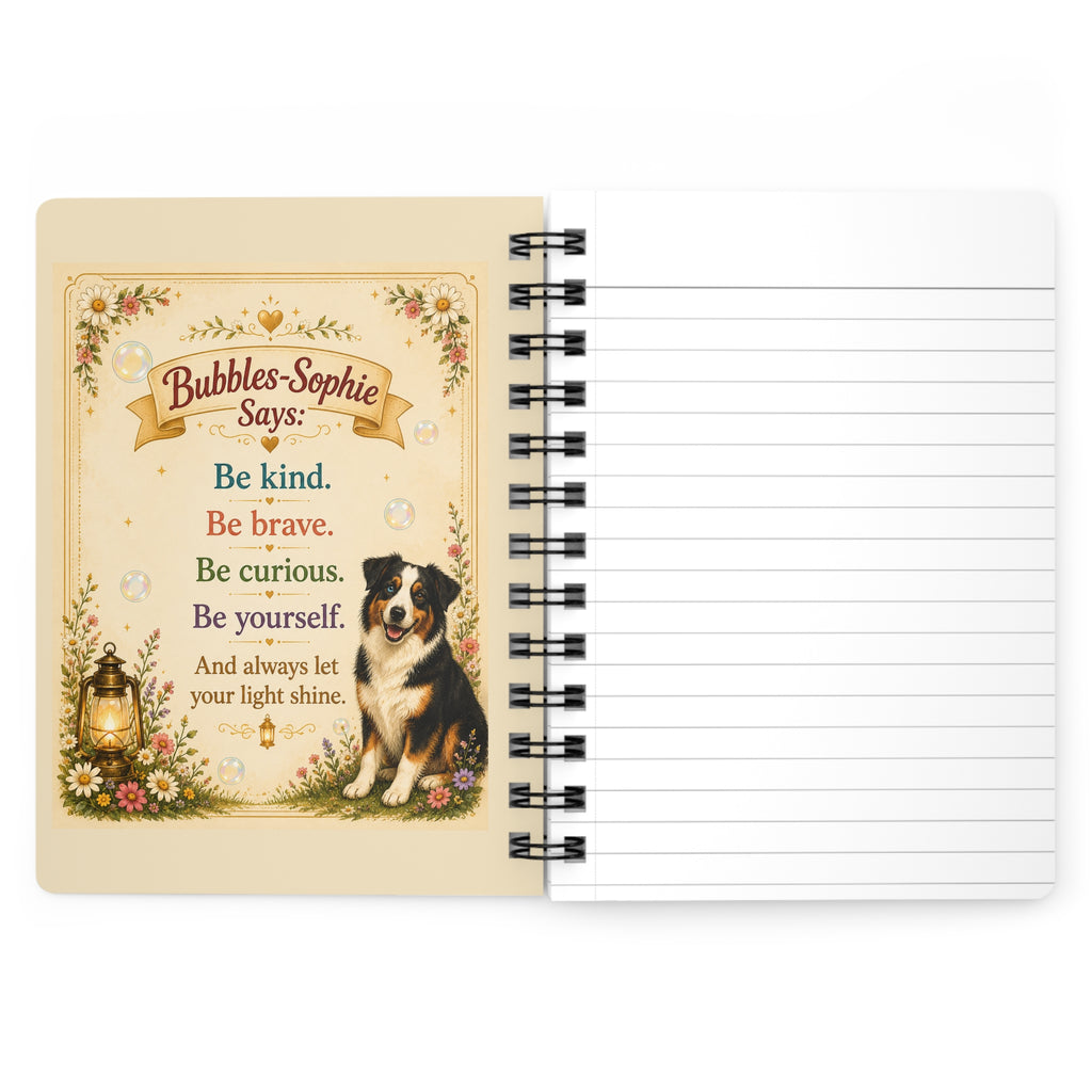 Bubbles-Sophie: Be Kind, Be Brave, Be Curious — Spiral Notebook